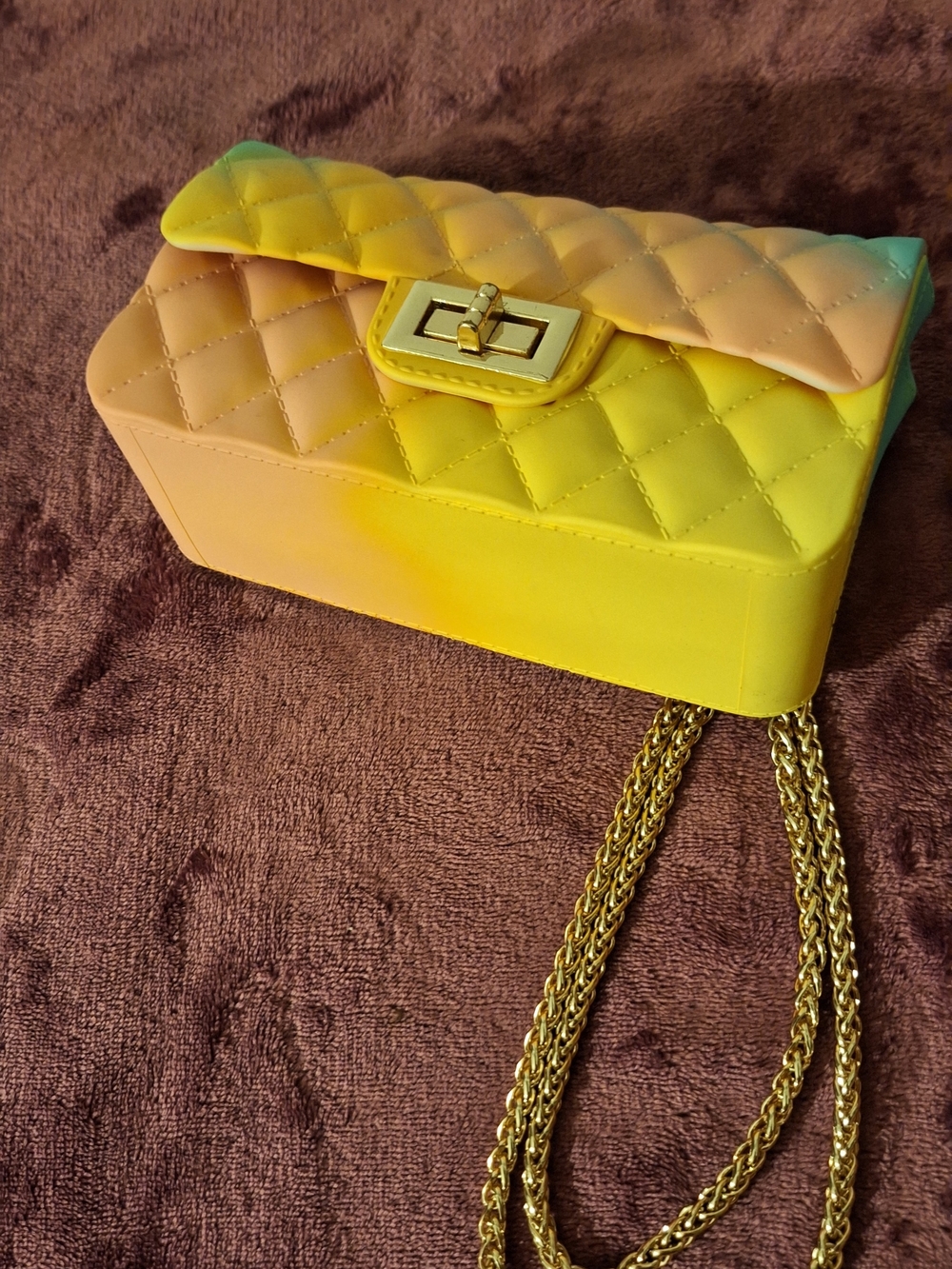 Gradient Yellow Quilted Crossbody Bag with Gold Chain (7 × 4.5 By 2.5) - Picture 4 of 6